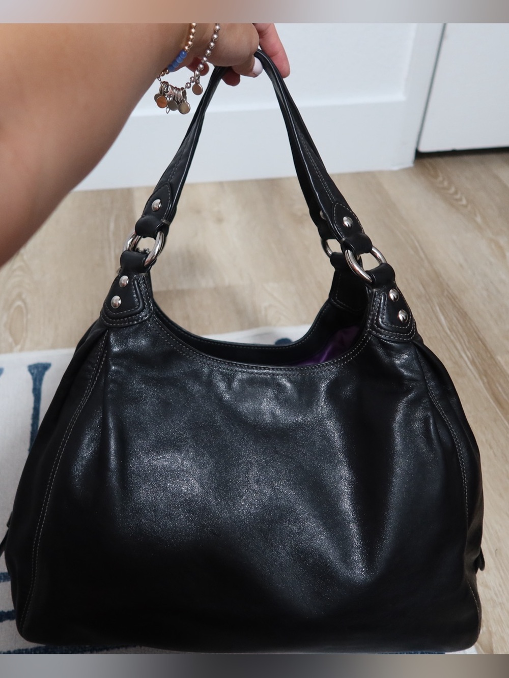 LIKE NEW!Vintage Coach Y2K Madison Maggie Shoulder Bag Metallic Black Leather XL - Picture 9 of 16